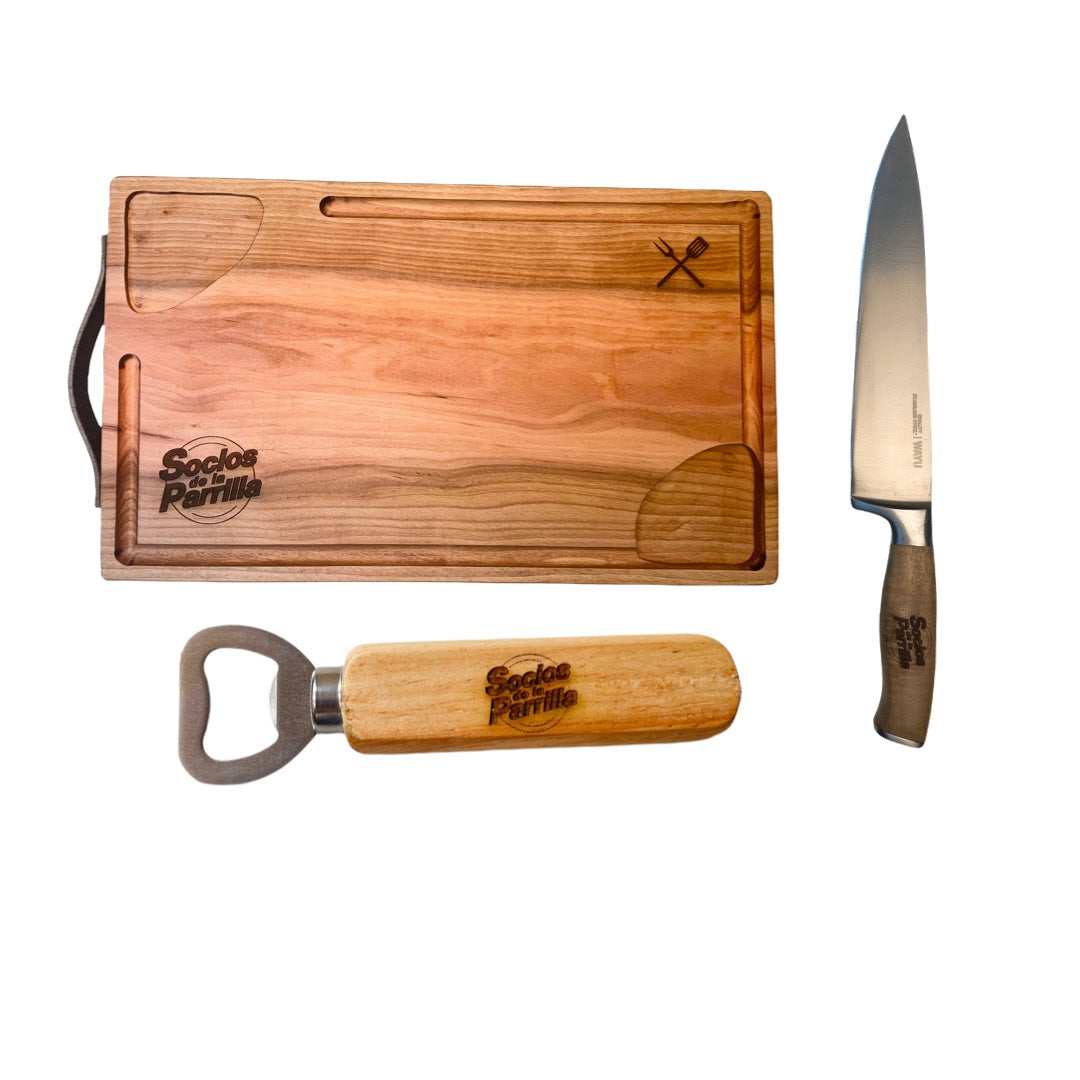 Mega Pack Socios De La Parrilla Tabla + Cuchillo + Destapador